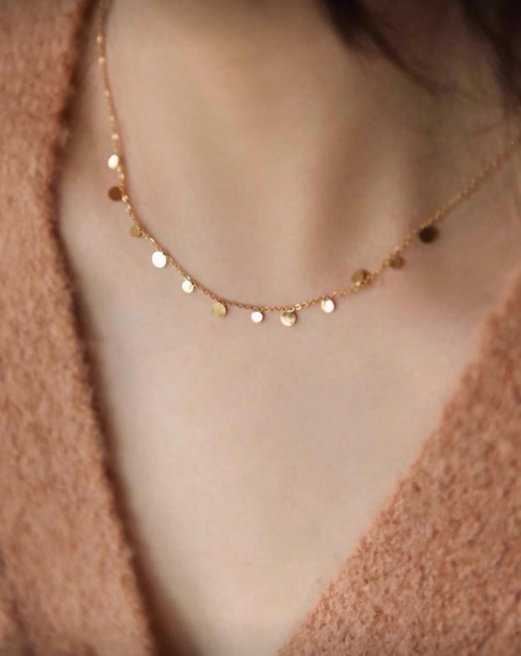 Stainless Steel Gold Disk Necklace